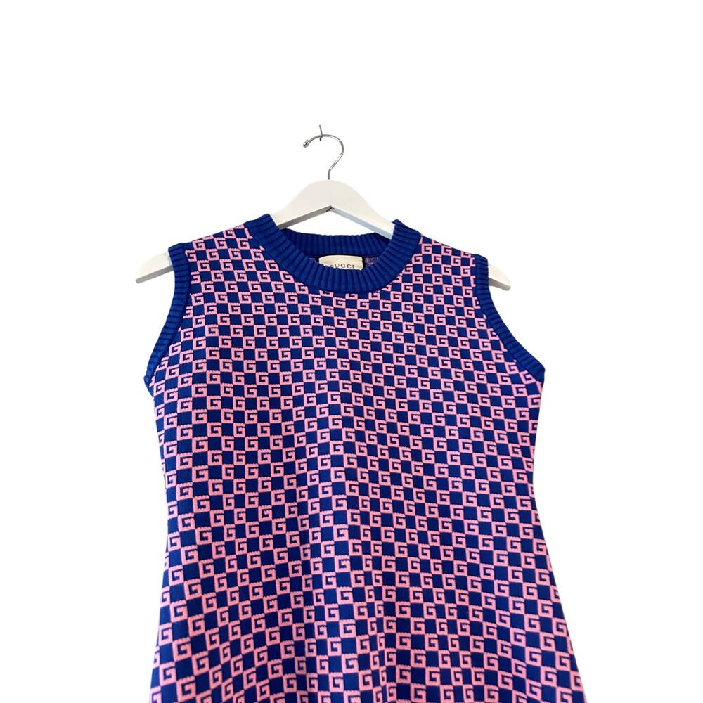 Authentic Purple Blue GG Knit Mini Dress Size 6 Designer Luxury Logo Mania y2k - Picture 2 of 7